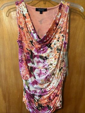 Karen Kane Peach and Purple Floral Cowl Neck Tank